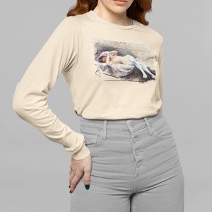 Nude Sensual Woman Vintage Art Print Long Sleeve Graphic Tee T-shirt S M L XL